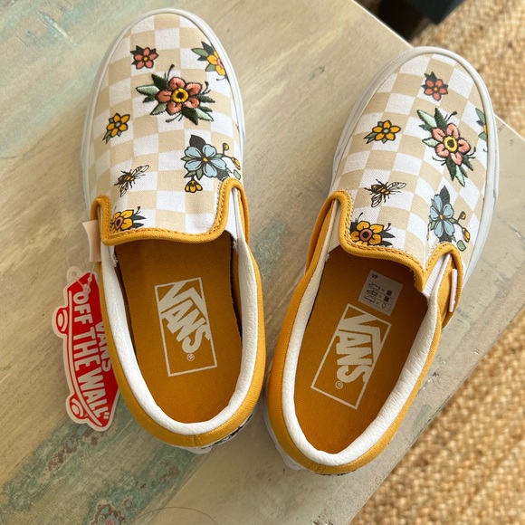 Vans Shoes - Vans Floral Checkered Slip-On Sneakers - Yellow and White